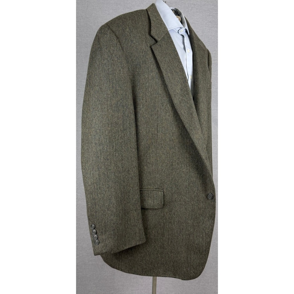 Jos. A. Bank Mens 50R Wool Herringbone Sport Coat Blazer Olive Green Brown 1603